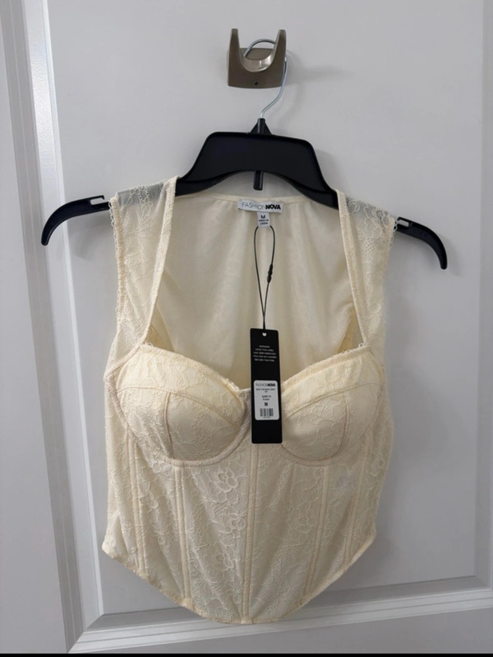 Fashion Nova Ivory Lace Bustier Top